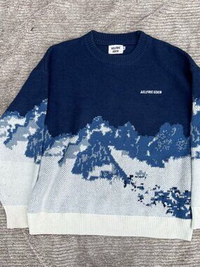 Aelfric Eden Snow Mountain Knit Sweater Navy Cream Size L